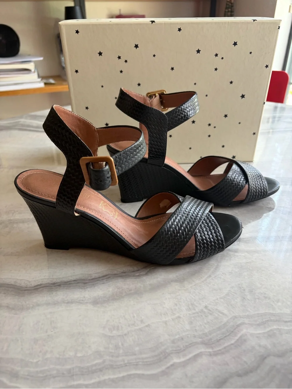 CAPELLI ROSSI WOVEN LEATHER WEDGE SANDALS